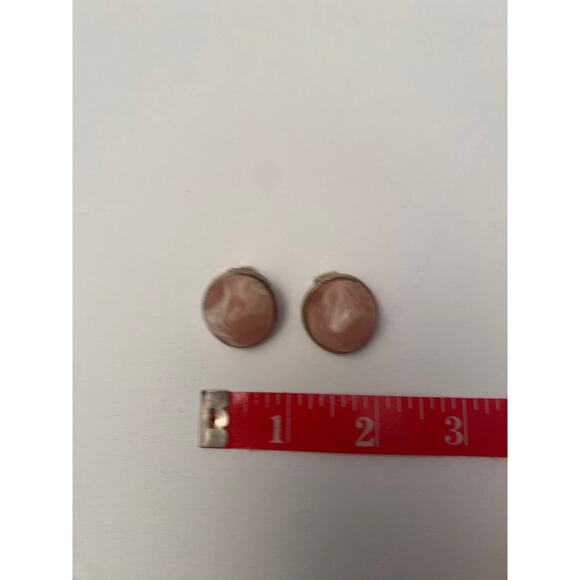 Vintage KRAMER Pink Marble Glass Clip On Earrings Silver Tone Signed - Picture 8 of 8